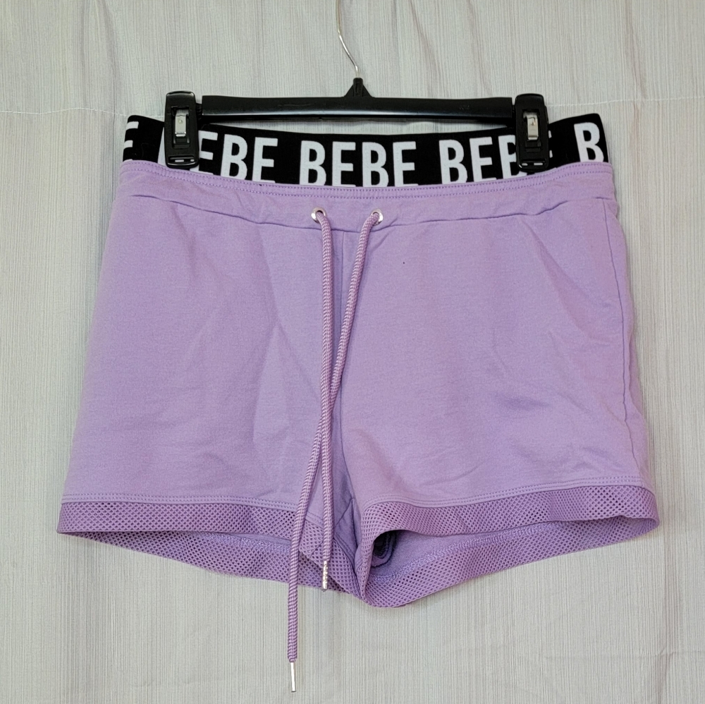 Bebe cotton blend drawstring shorts in lavender size medium